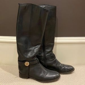Tory Burch Classic Black Knee-High Tall Leather Riding Boots